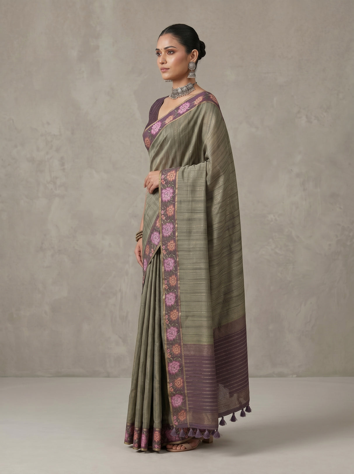 MIMOSA Bottle Green Banarasi Art Silk Saree — pose 3 styling detail