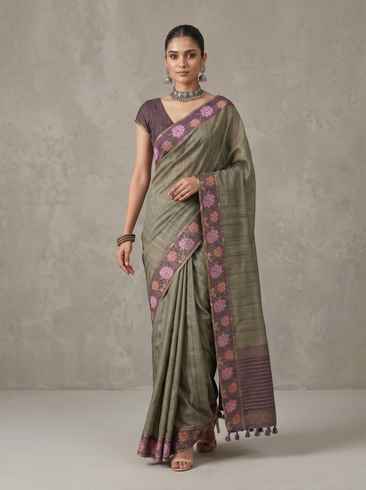 MIMOSA Bottle Green Banarasi Art Silk Saree — pose 6 styling detail