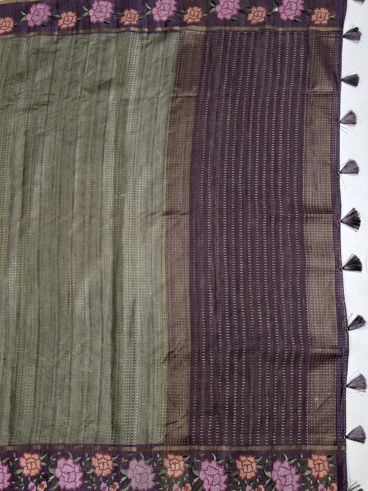 MIMOSA Bottle Green Banarasi Art Silk Saree — pallu and zari work detail