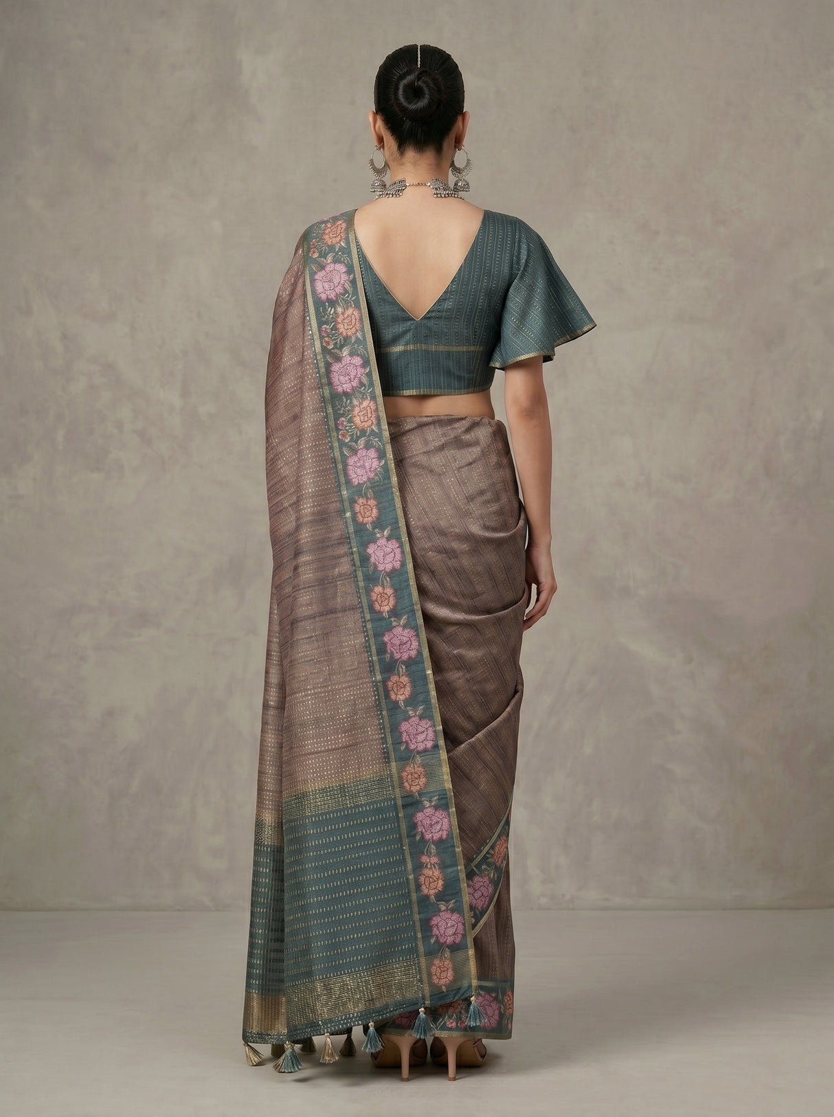 MIMOSA Blue Banarasi Art Silk Saree — pose 2 styling detail