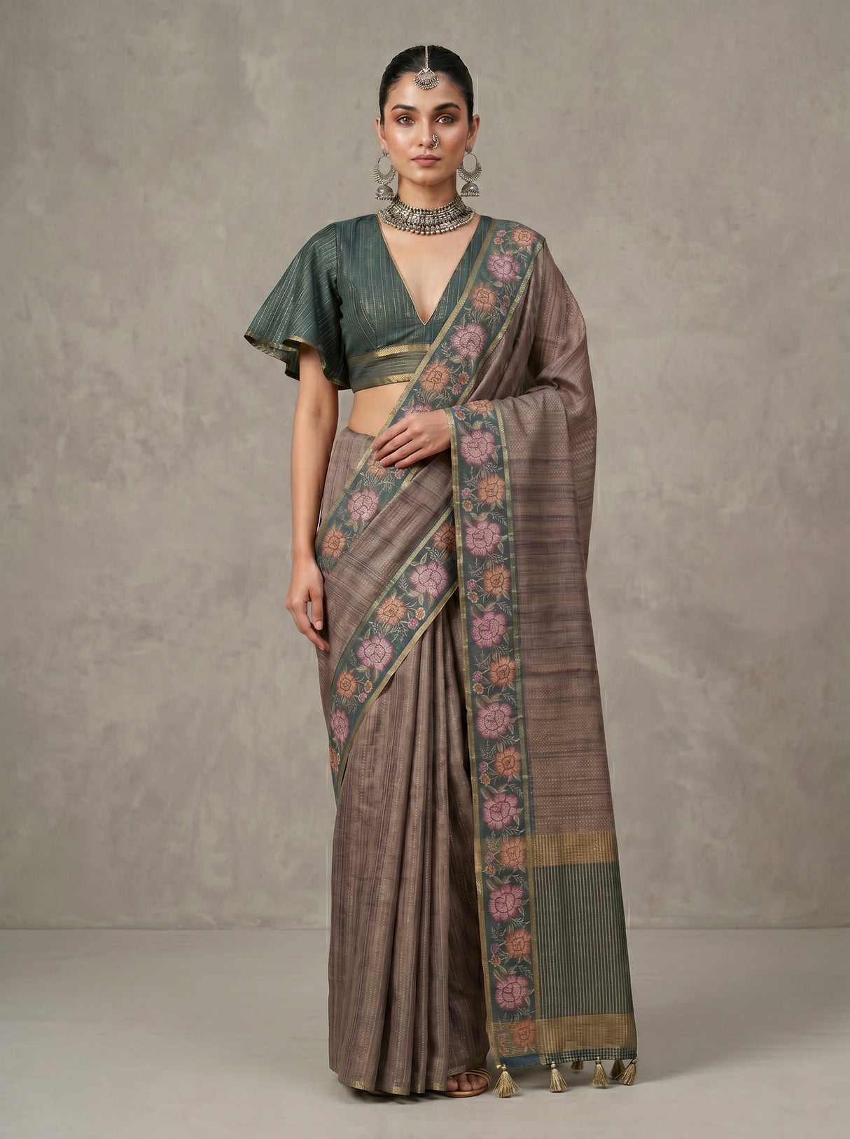 MIMOSA Blue Banarasi Art Silk Saree — pose 5 styling detail