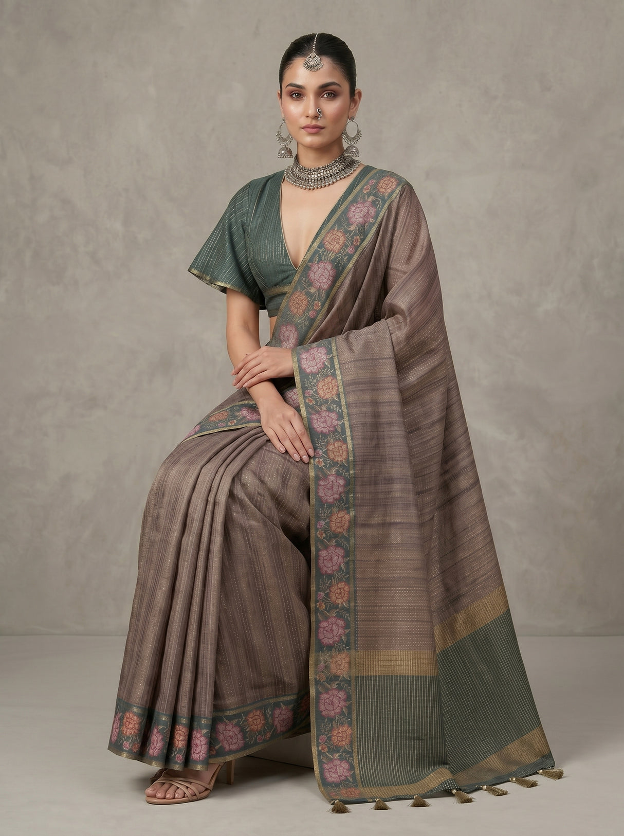MIMOSA Blue Banarasi Art Silk Saree — pose 8 styling detail