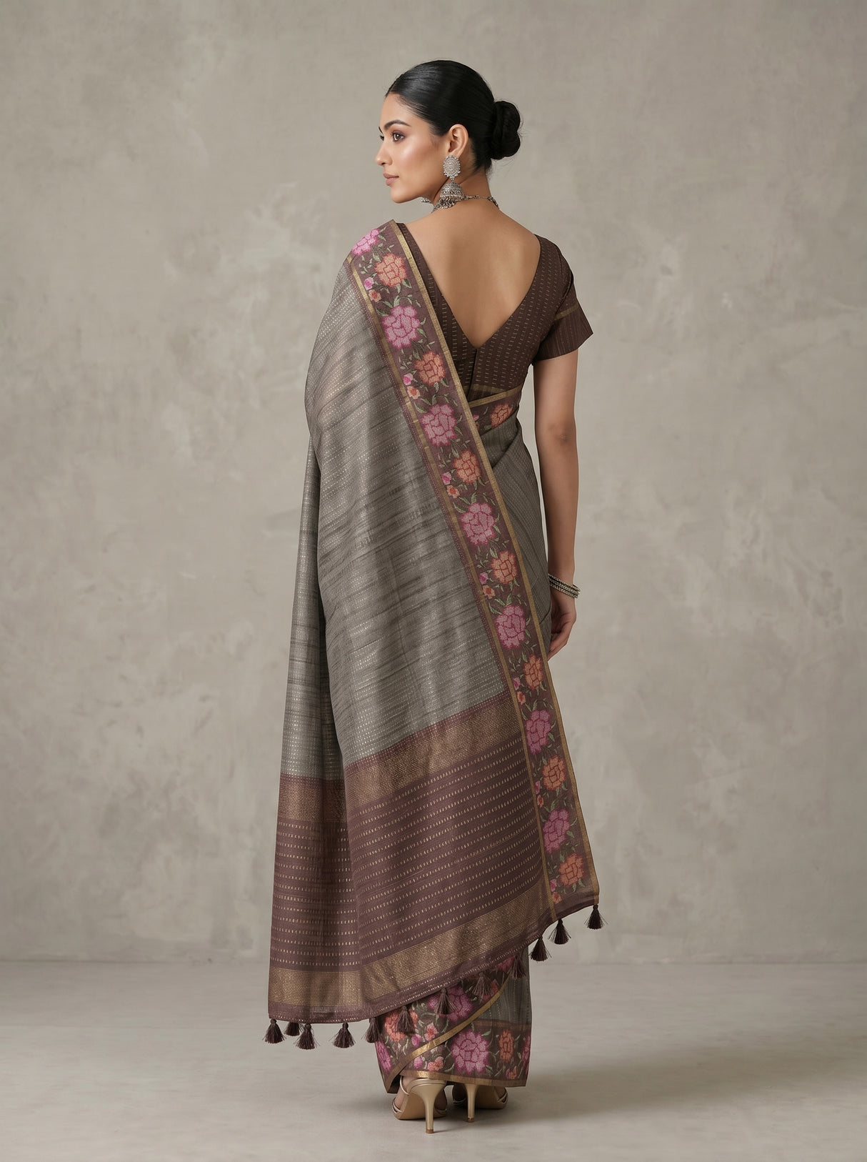 MIMOSA Chocolate Banarasi Art Silk Saree — pose 9 styling detail