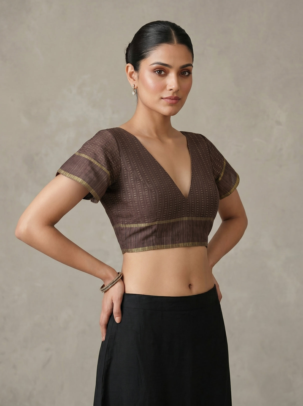 MIMOSA Chocolate Banarasi Art Silk Saree — blouse close-up