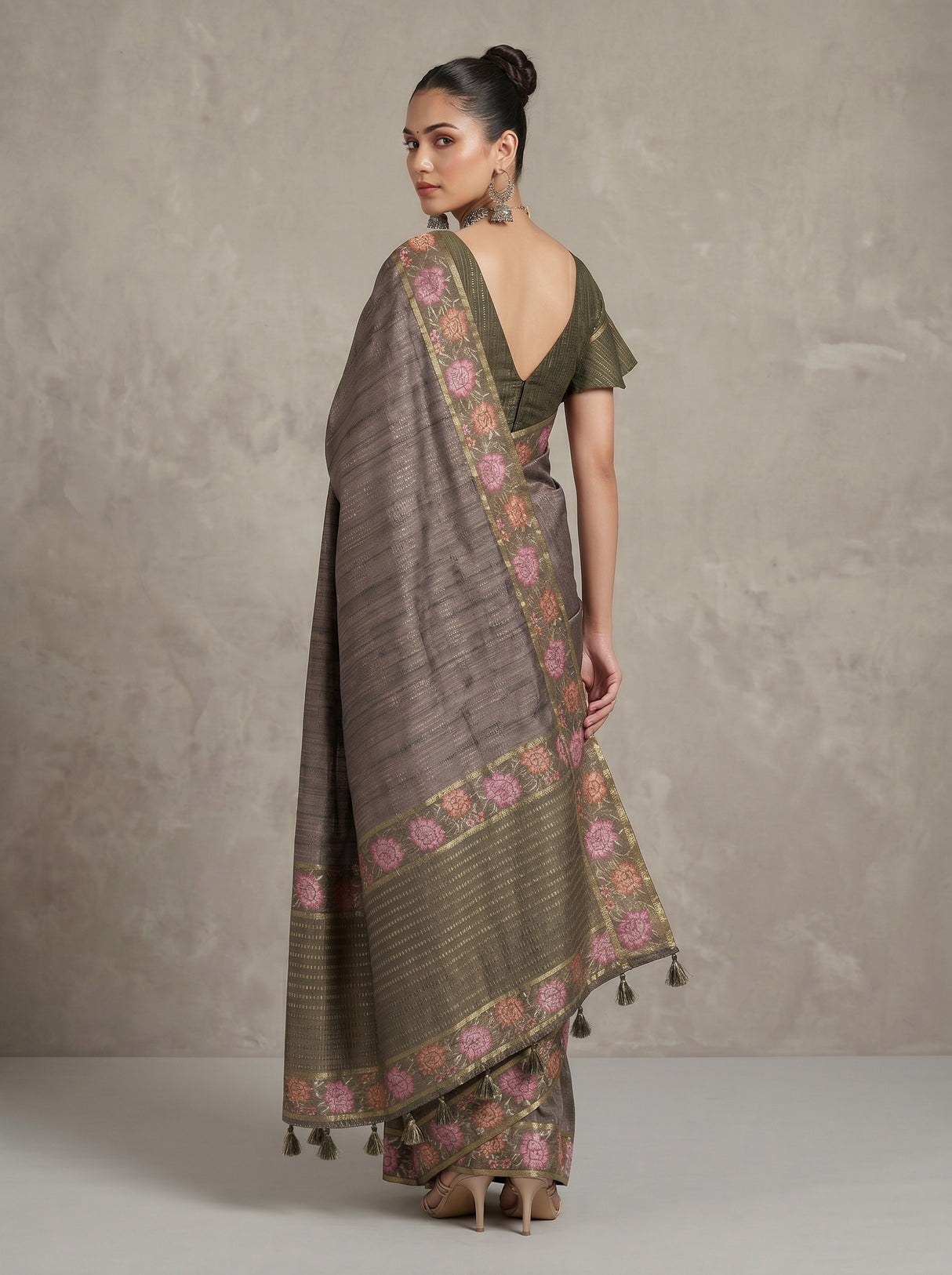 MIMOSA Olive Banarasi Art Silk Saree — pose 9 styling detail