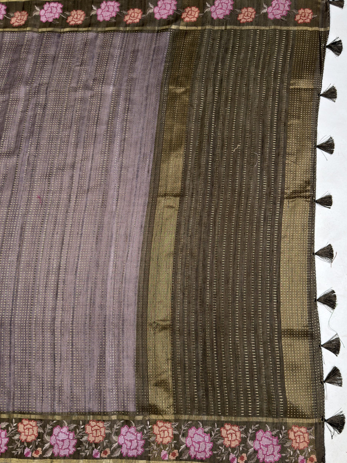 MIMOSA Olive Banarasi Art Silk Saree — pallu and zari work detail