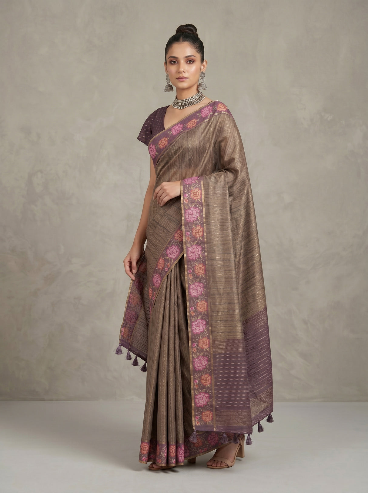 MIMOSA Wine Banarasi Art Silk Saree — pose 5 styling detail