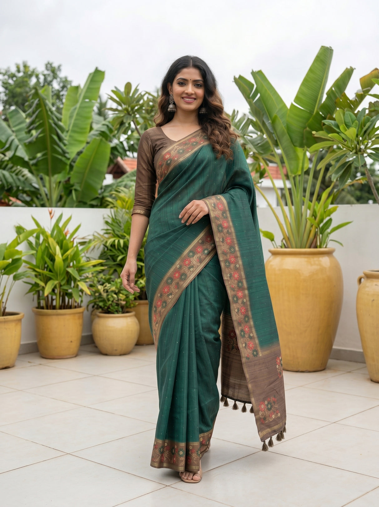 MIMOSA Bottle Green Saree Saree — pose 6 styling detail