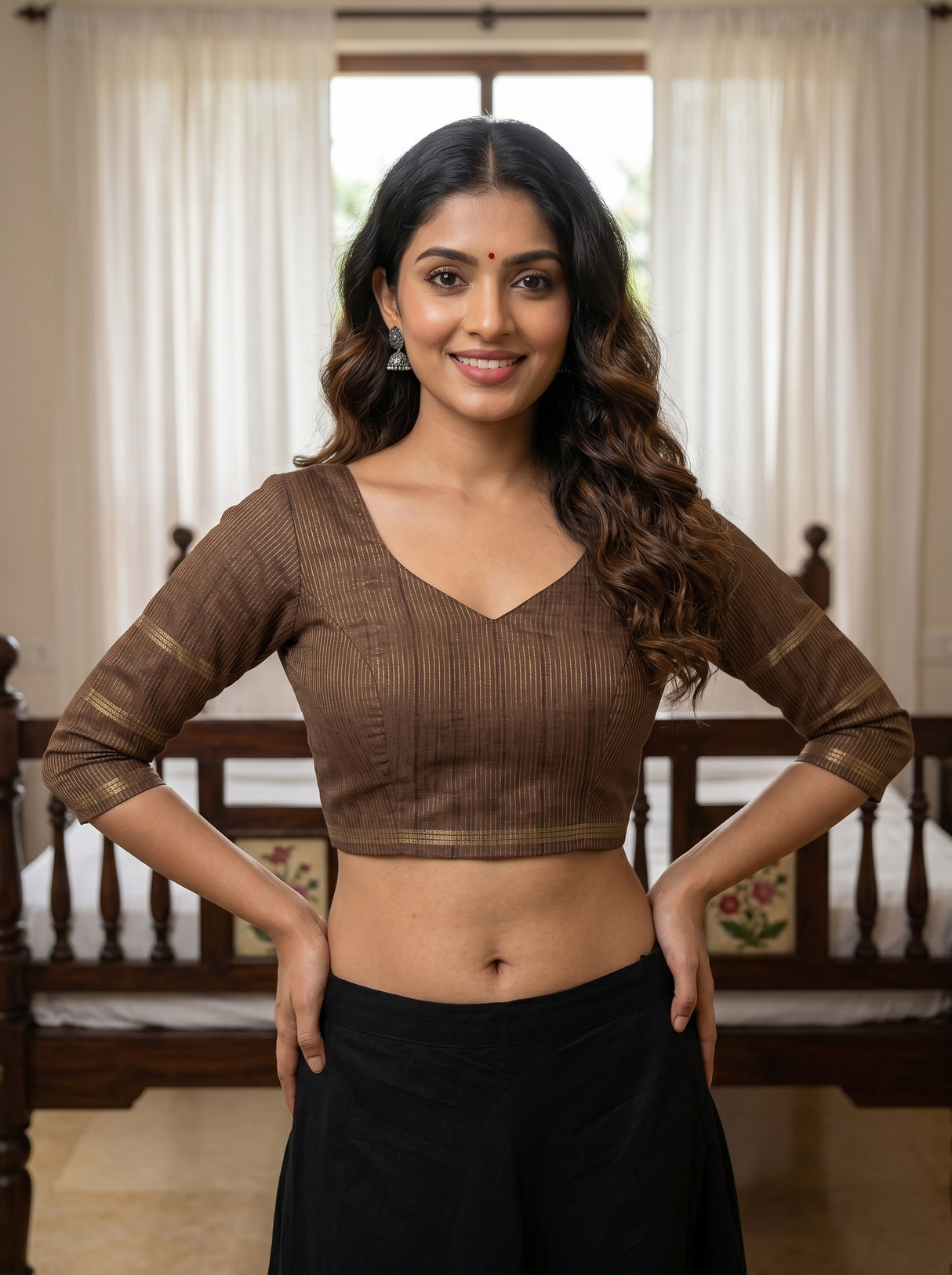 MIMOSA Bottle Green Saree Saree — blouse close-up