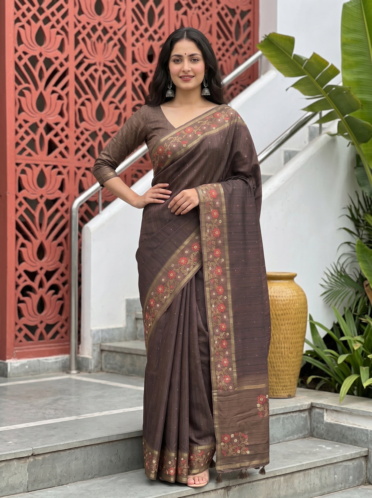 MIMOSA Chocolate Saree Saree — pose 4 styling detail