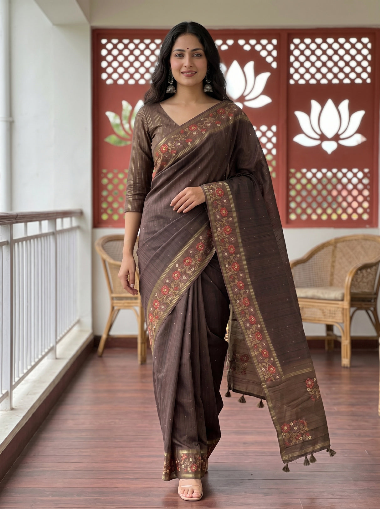 MIMOSA Chocolate Saree Saree — pose 6 styling detail