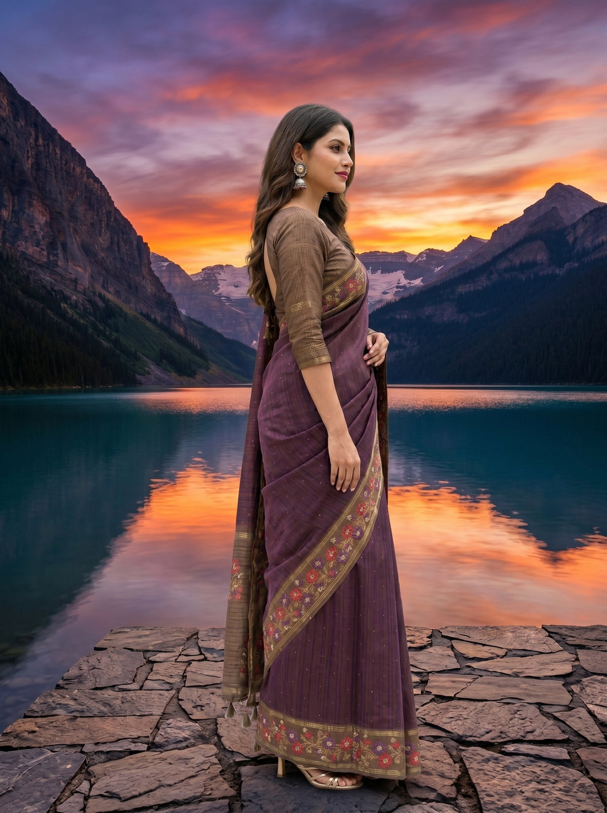 MIMOSA Wine Saree Saree — pose 3 styling detail