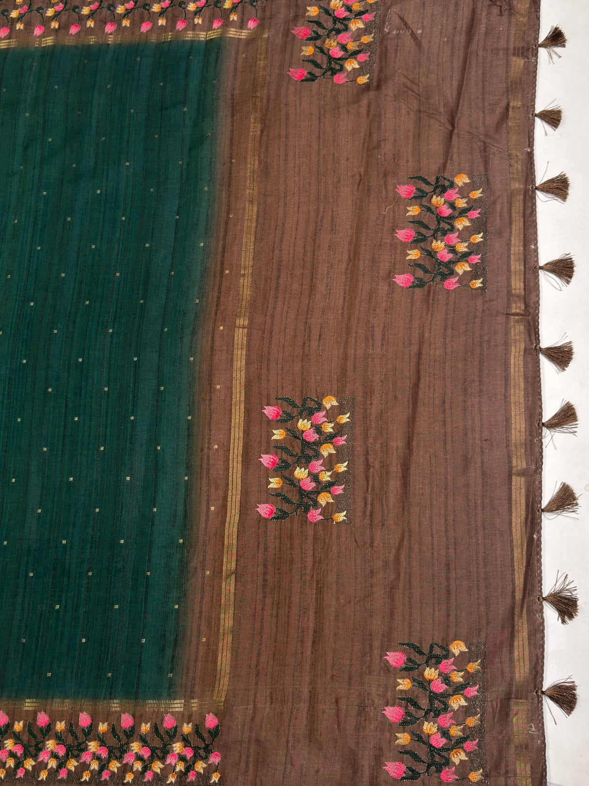 MIMOSA Bottle Green Banarasi Art Silk Saree — pallu and zari work detail
