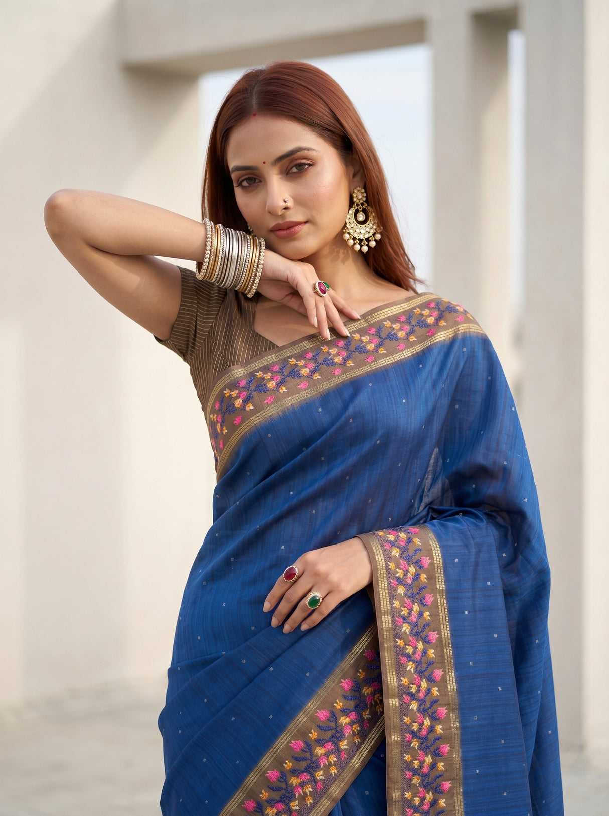 MIMOSA Navy Banarasi Art Silk Saree — pose 10 styling detail