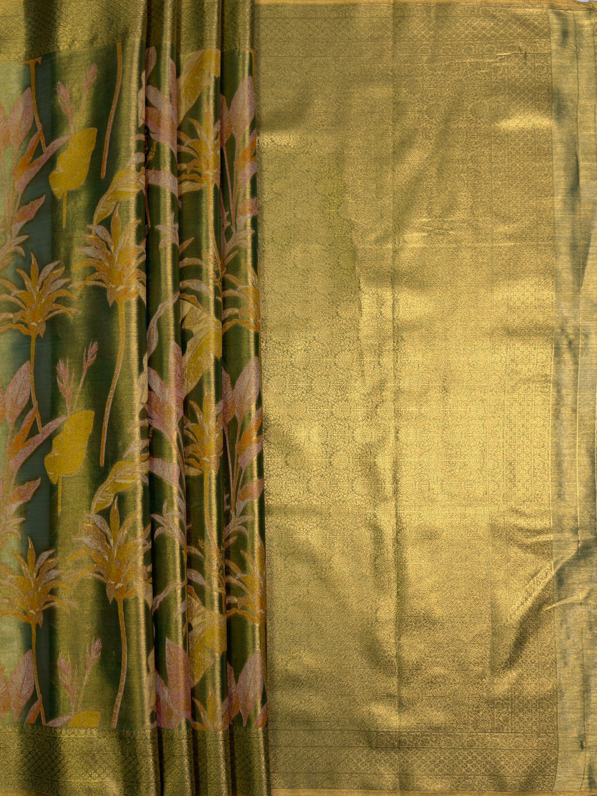 MIMOSA Green Saree Saree — pallu and zari work detail
