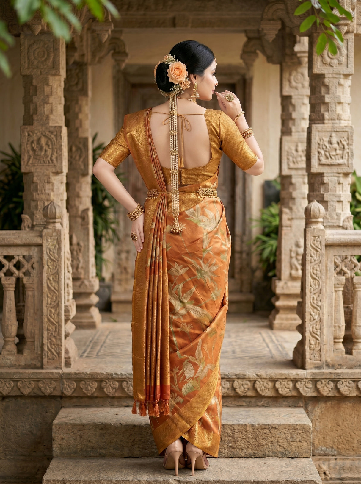 MIMOSA Orange Saree Saree — pose 2 styling detail