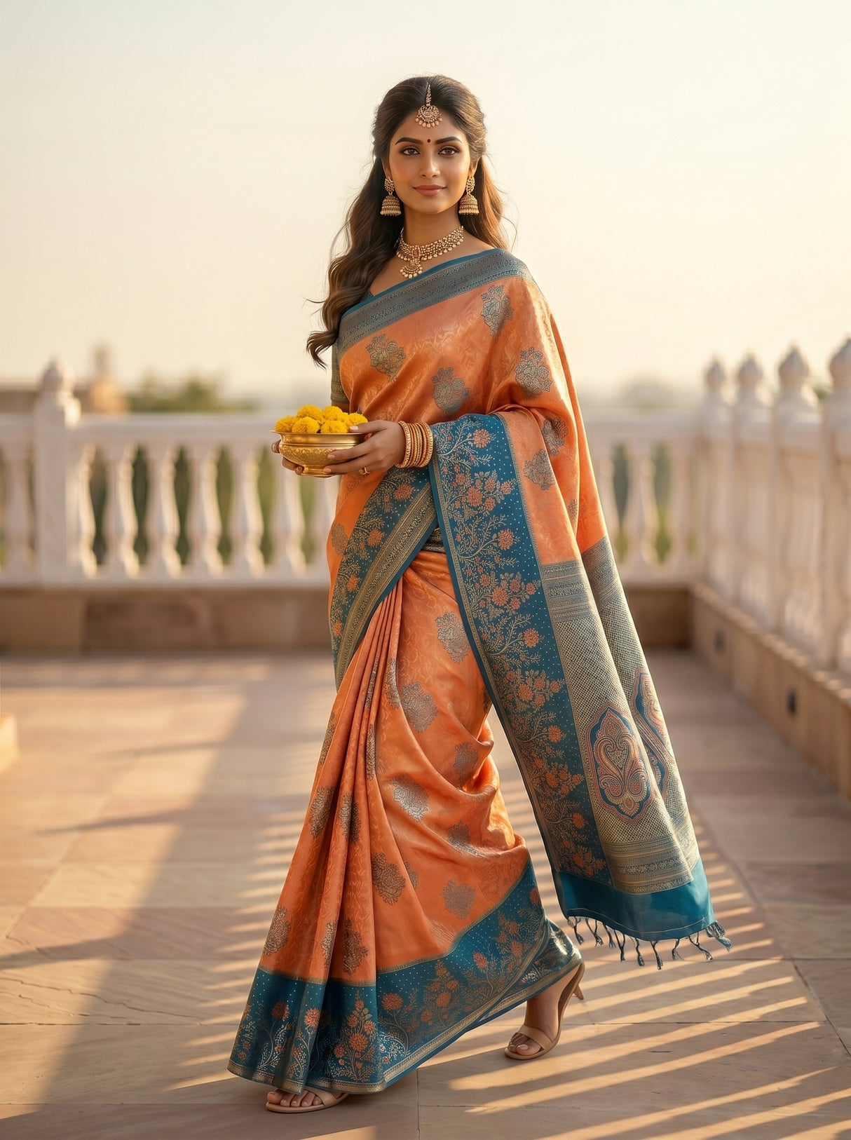 MIMOSA Peach Kanjivaram Art Silk Saree — pose 6 styling detail