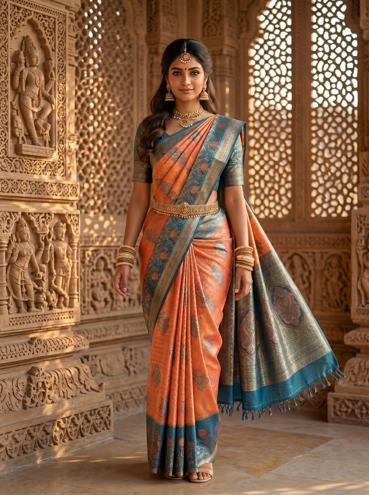 MIMOSA Peach Kanjivaram Art Silk Saree — pose 9 styling detail