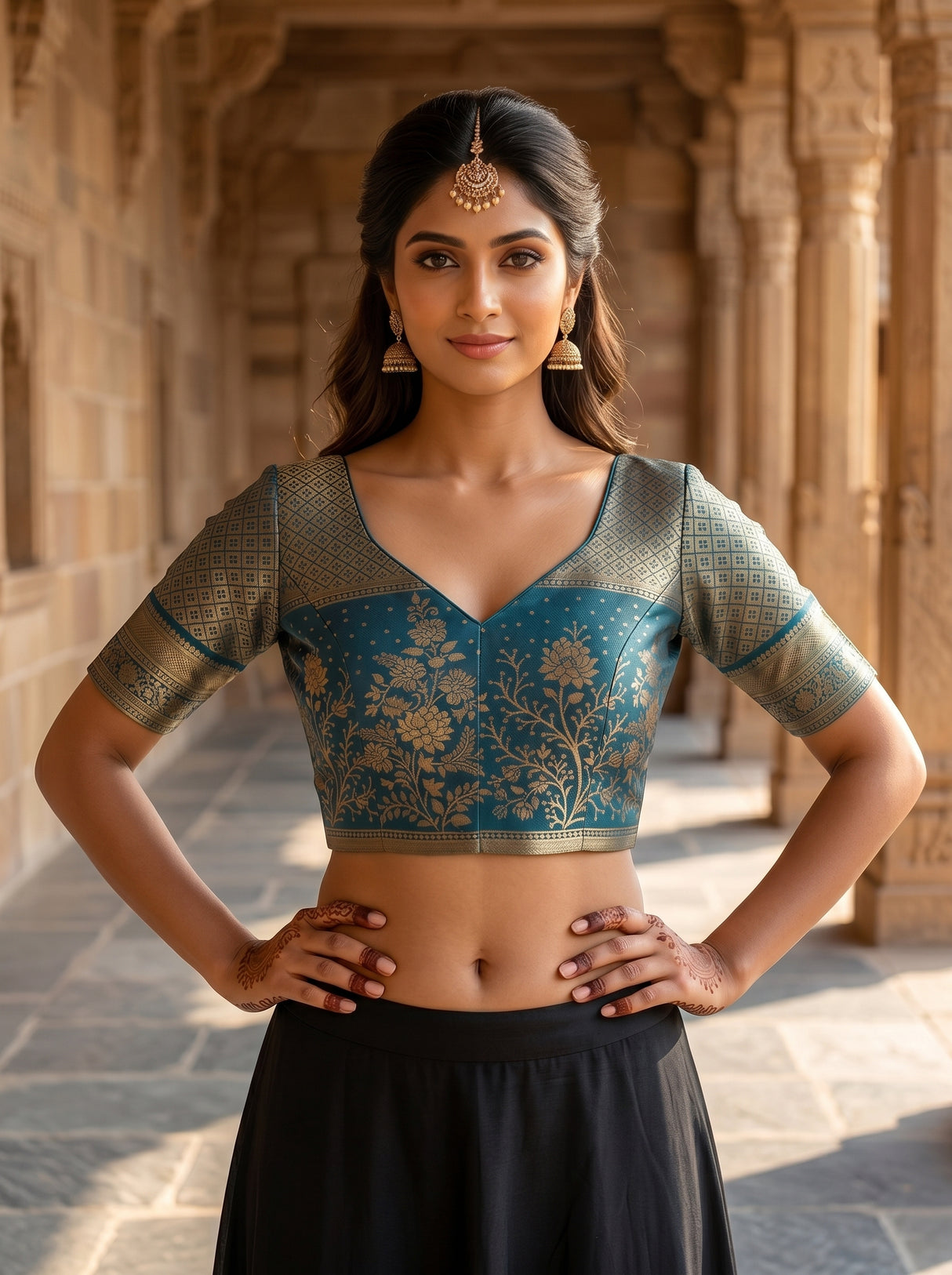 MIMOSA Peach Kanjivaram Art Silk Saree — blouse close-up
