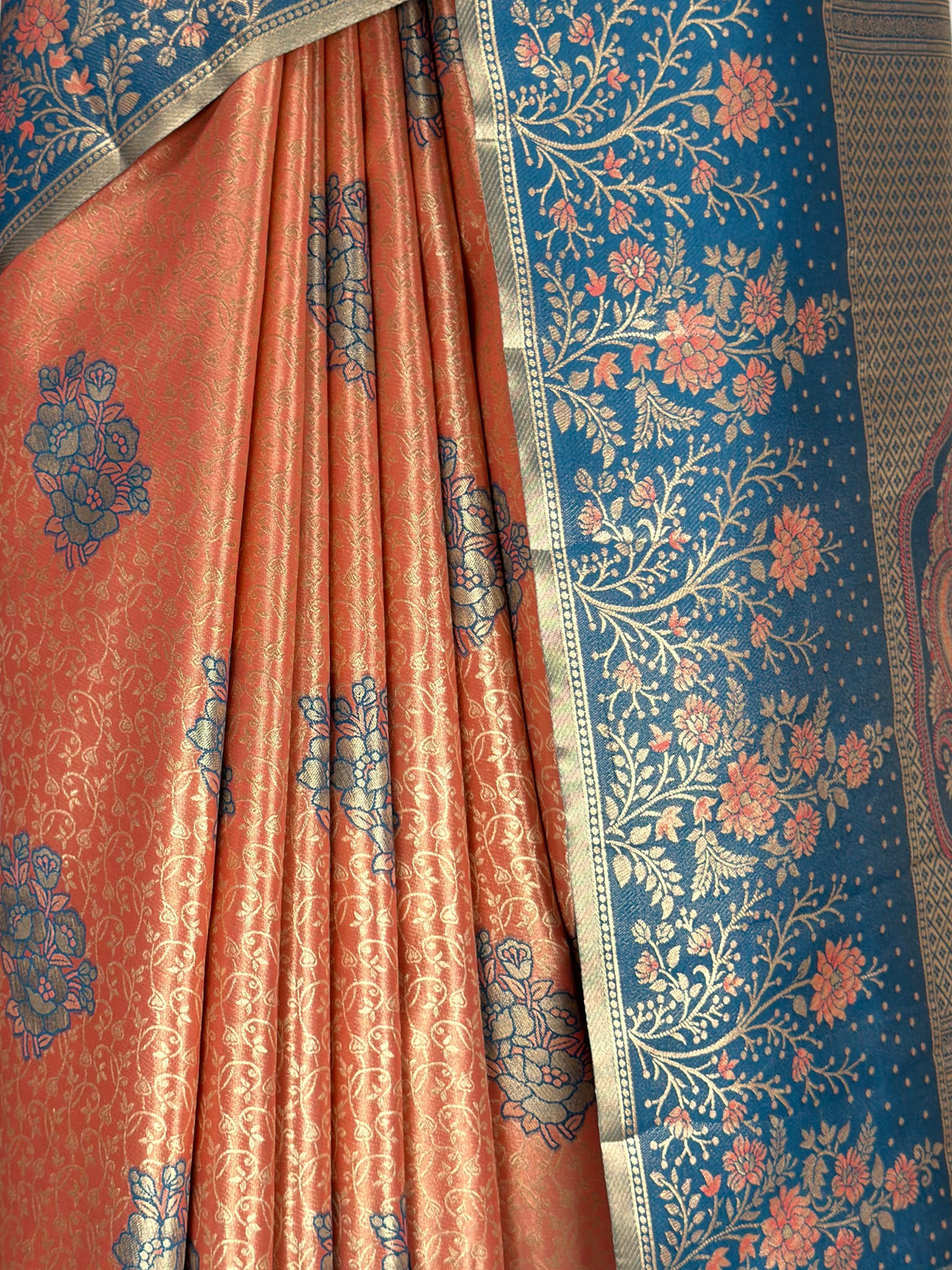 MIMOSA Peach Kanjivaram Art Silk Saree — fleets shot full lifestyle