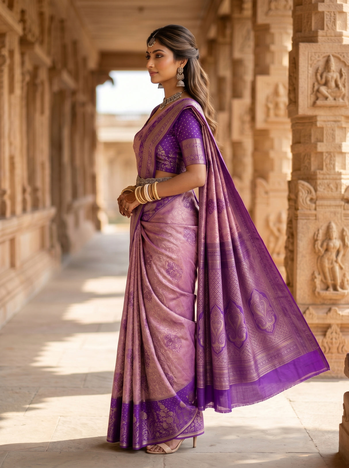 MIMOSA Pink Kanjivaram Art Silk Saree — pose 3 styling detail