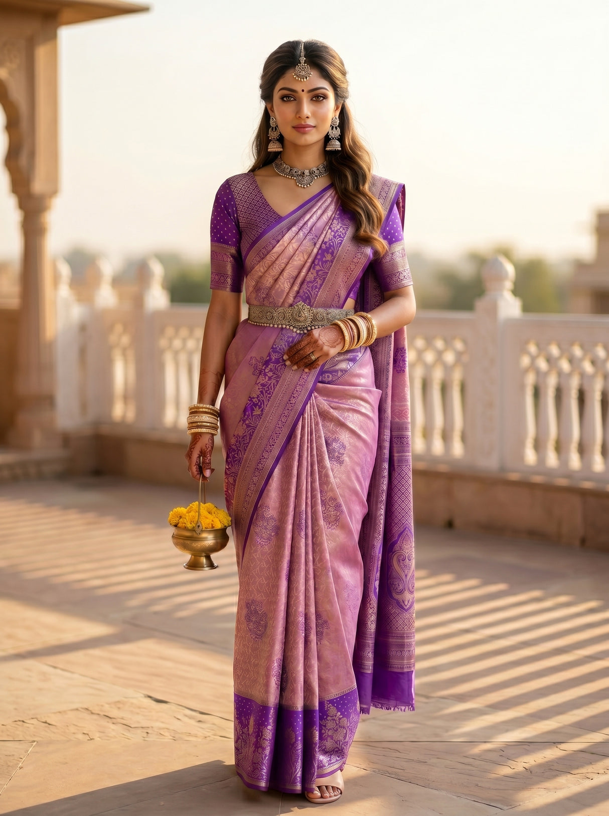 MIMOSA Pink Kanjivaram Art Silk Saree — pose 6 styling detail