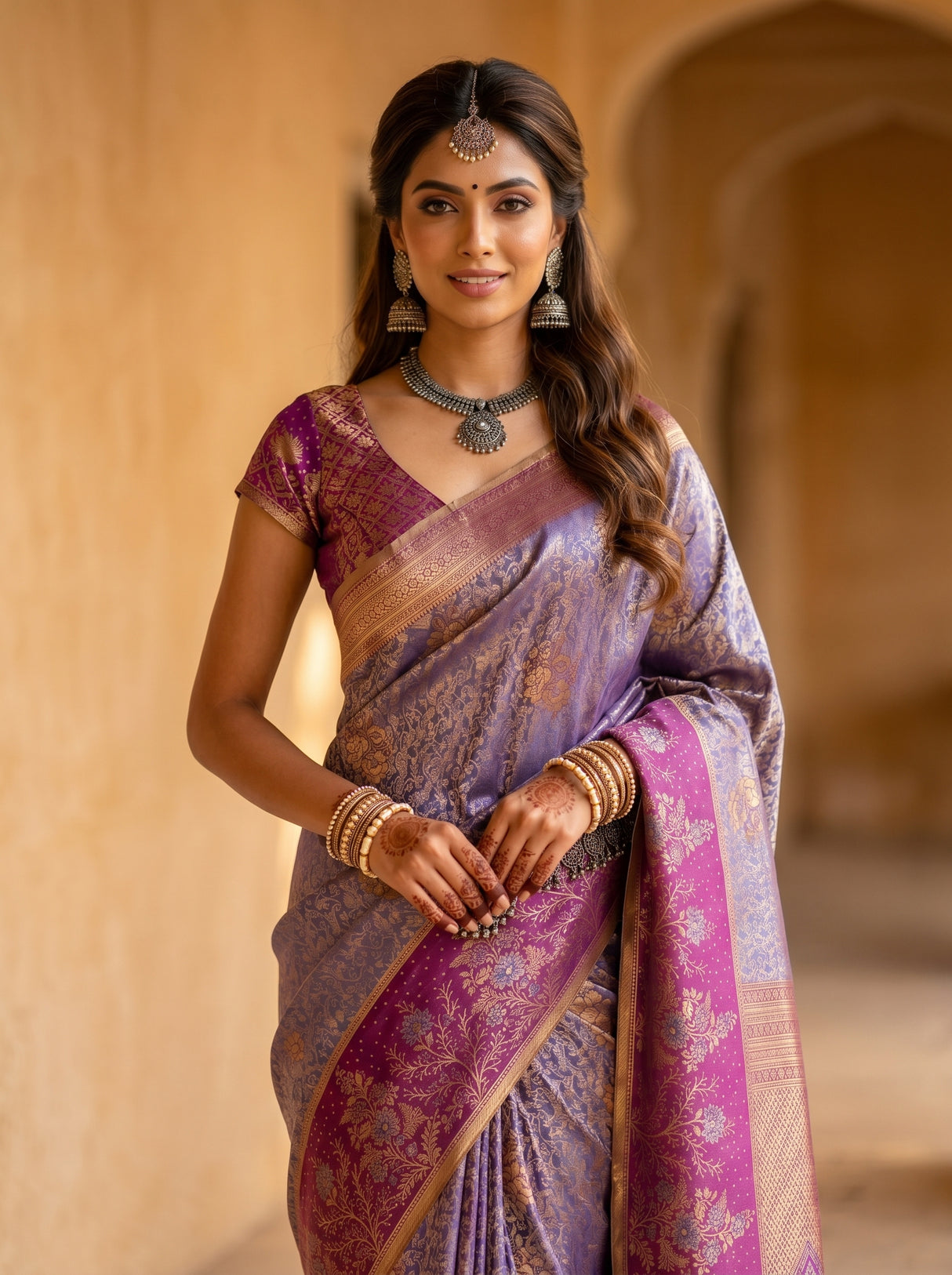 MIMOSA Royal Blue Kanjivaram Art Silk Saree — pose 10 styling detail