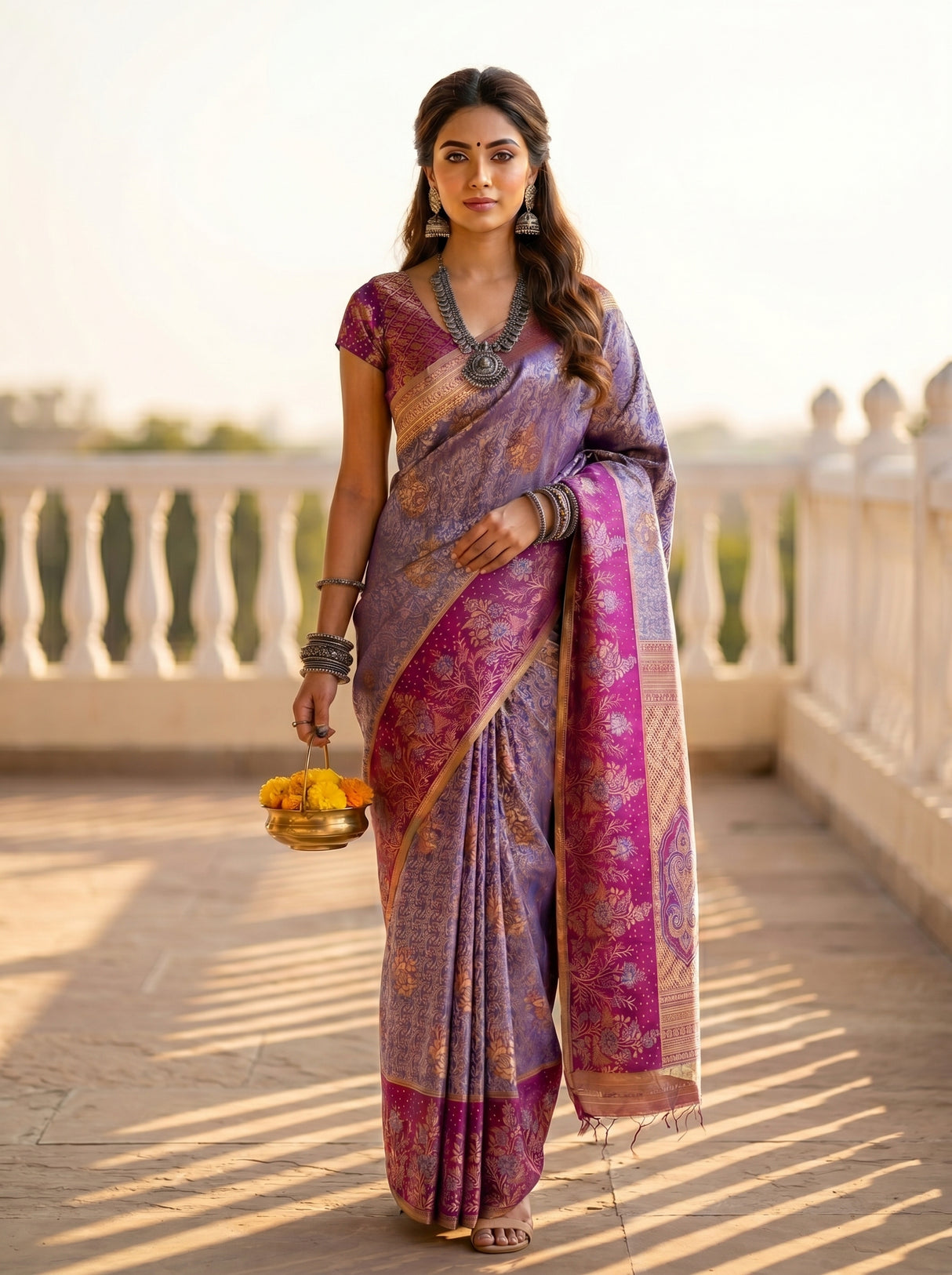 MIMOSA Royal Blue Kanjivaram Art Silk Saree — pose 6 styling detail