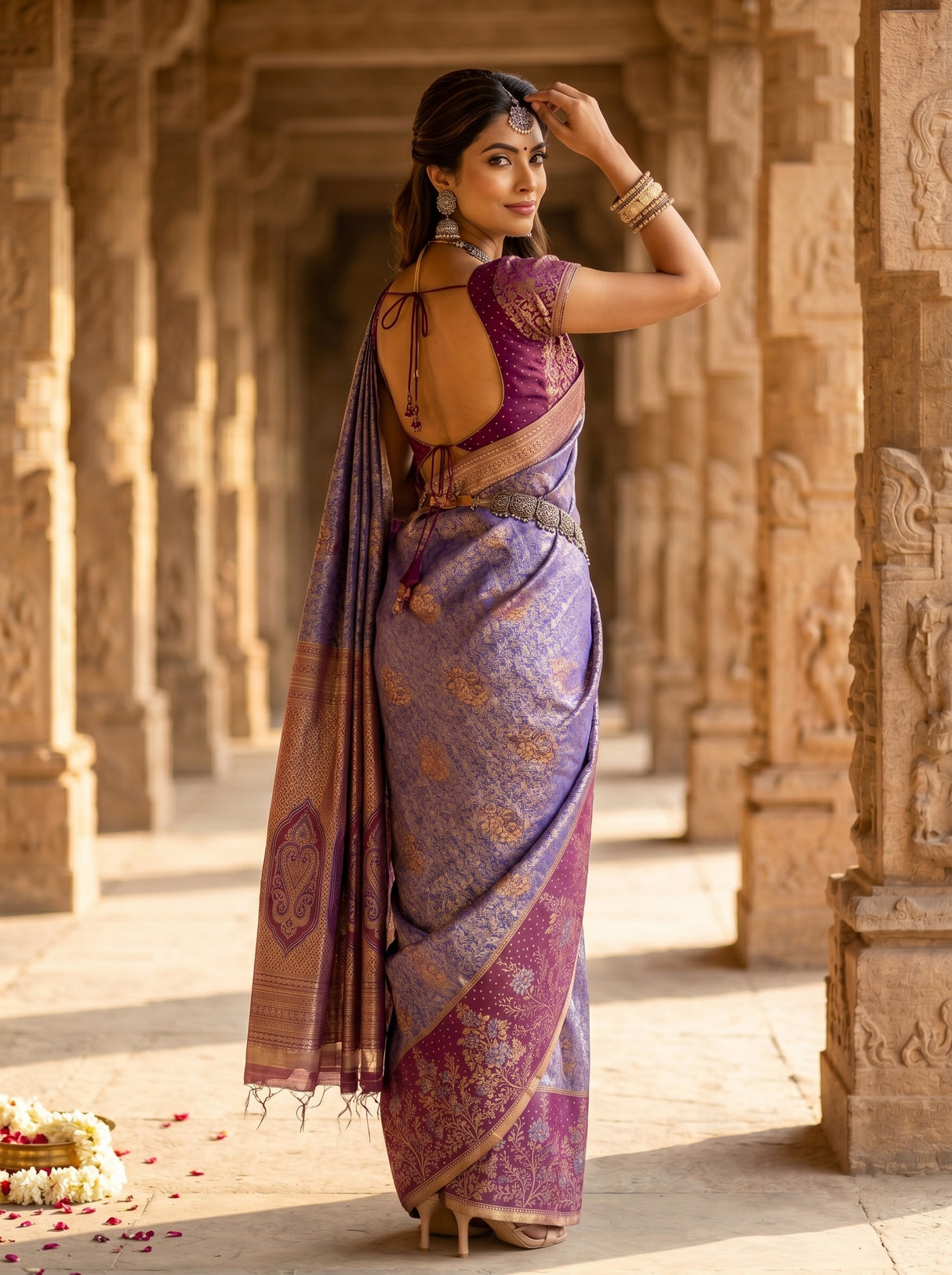 MIMOSA Royal Blue Kanjivaram Art Silk Saree — pose 7 styling detail
