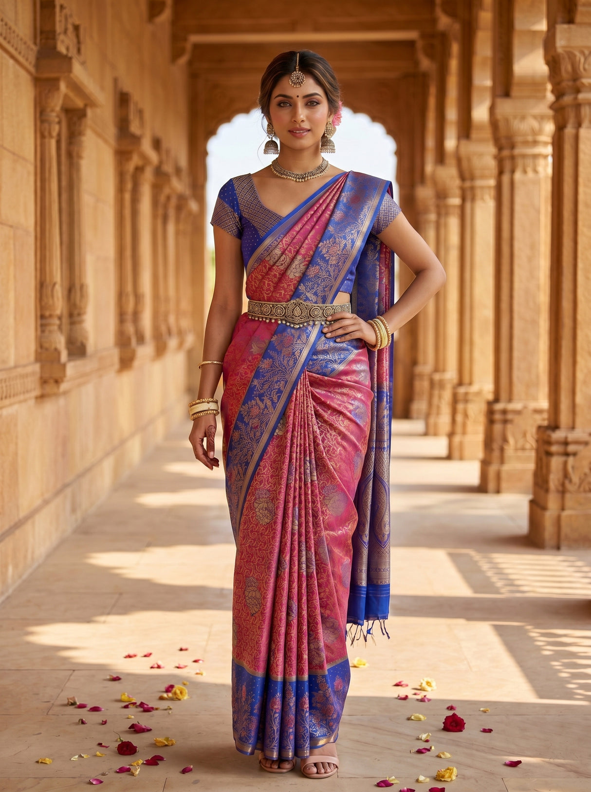 MIMOSA Rani Kanjivaram Art Silk Saree — pose 4 styling detail
