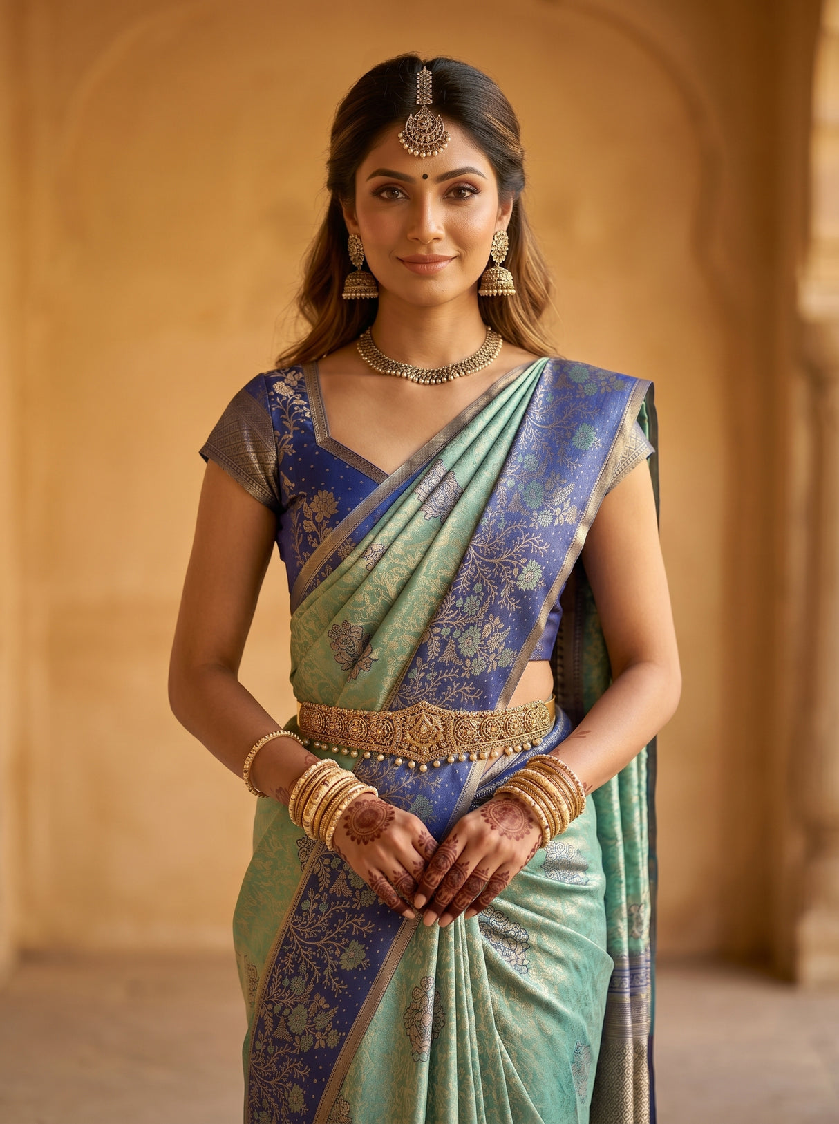 MIMOSA Sapphire Kanjivaram Art Silk Saree — pose 10 styling detail