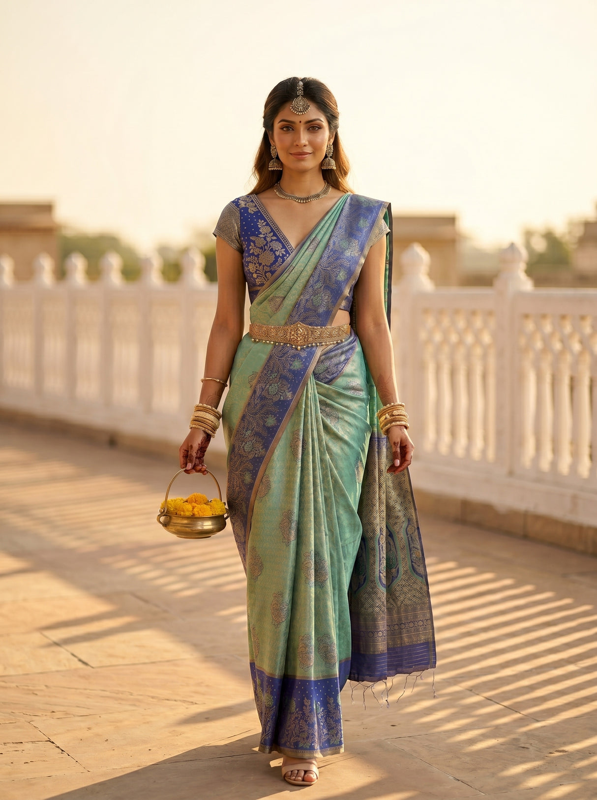 MIMOSA Sapphire Kanjivaram Art Silk Saree — pose 6 styling detail