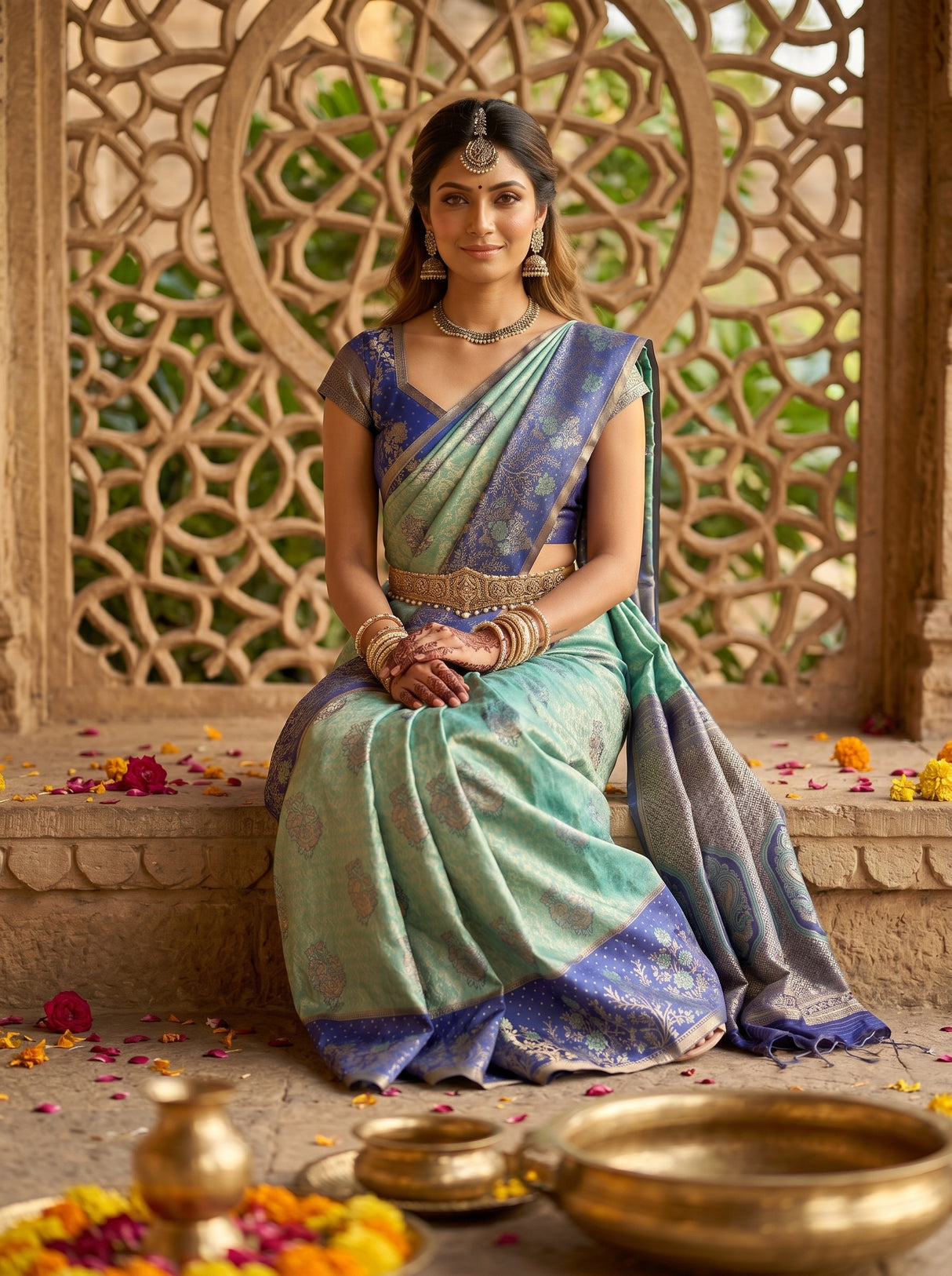 MIMOSA Sapphire Kanjivaram Art Silk Saree — pose 8 styling detail