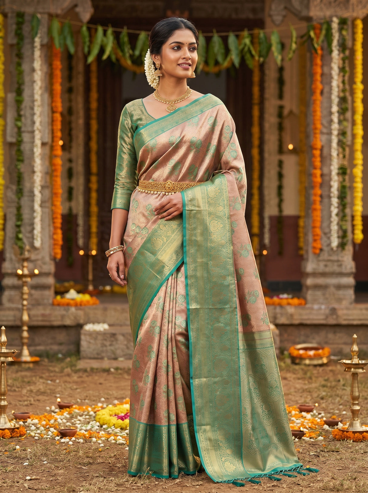 MIMOSA Maroon Kanjivaram Art Silk Saree β pose 5 styling detail