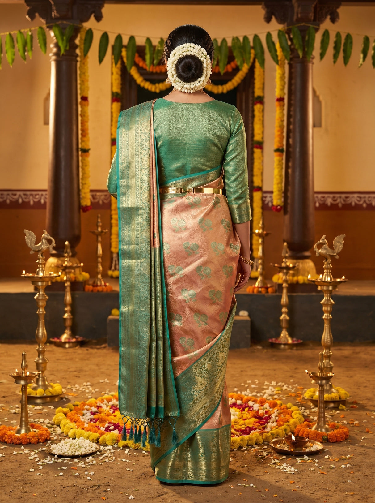 MIMOSA Orange Kanjivaram Art Silk Saree β Blouse Fabric Detail