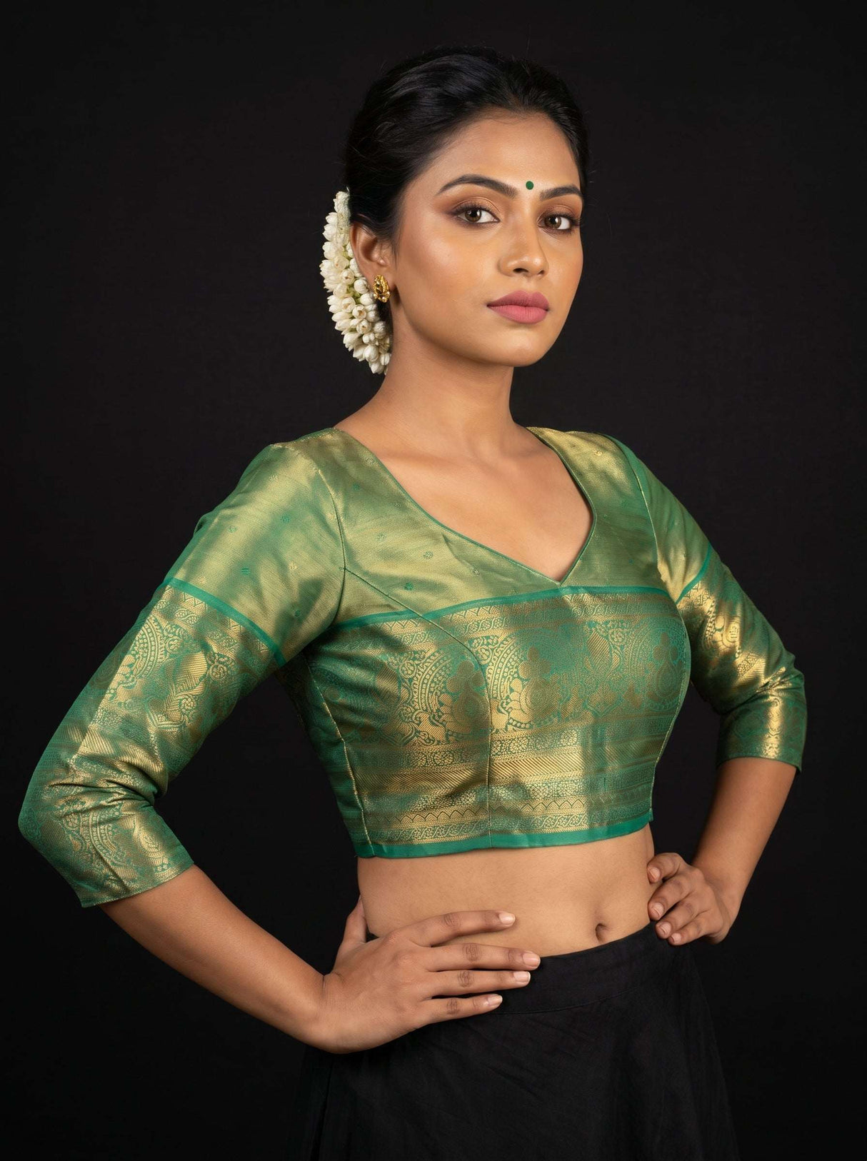 MIMOSA Orange Kanjivaram Art Silk Saree — blouse close-up