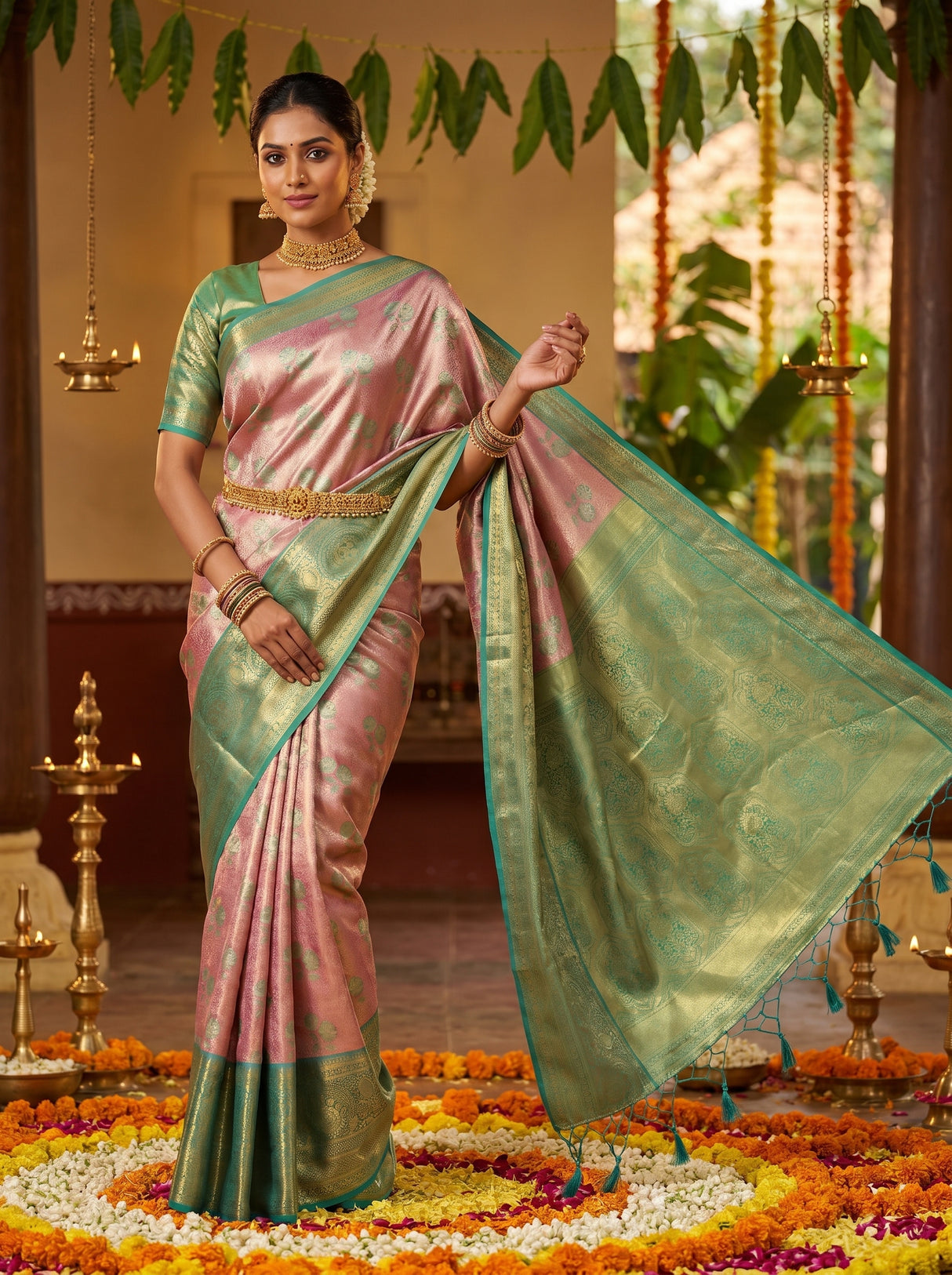 MIMOSA Rani Kanjivaram Art Silk Saree β Draped Mannequin View