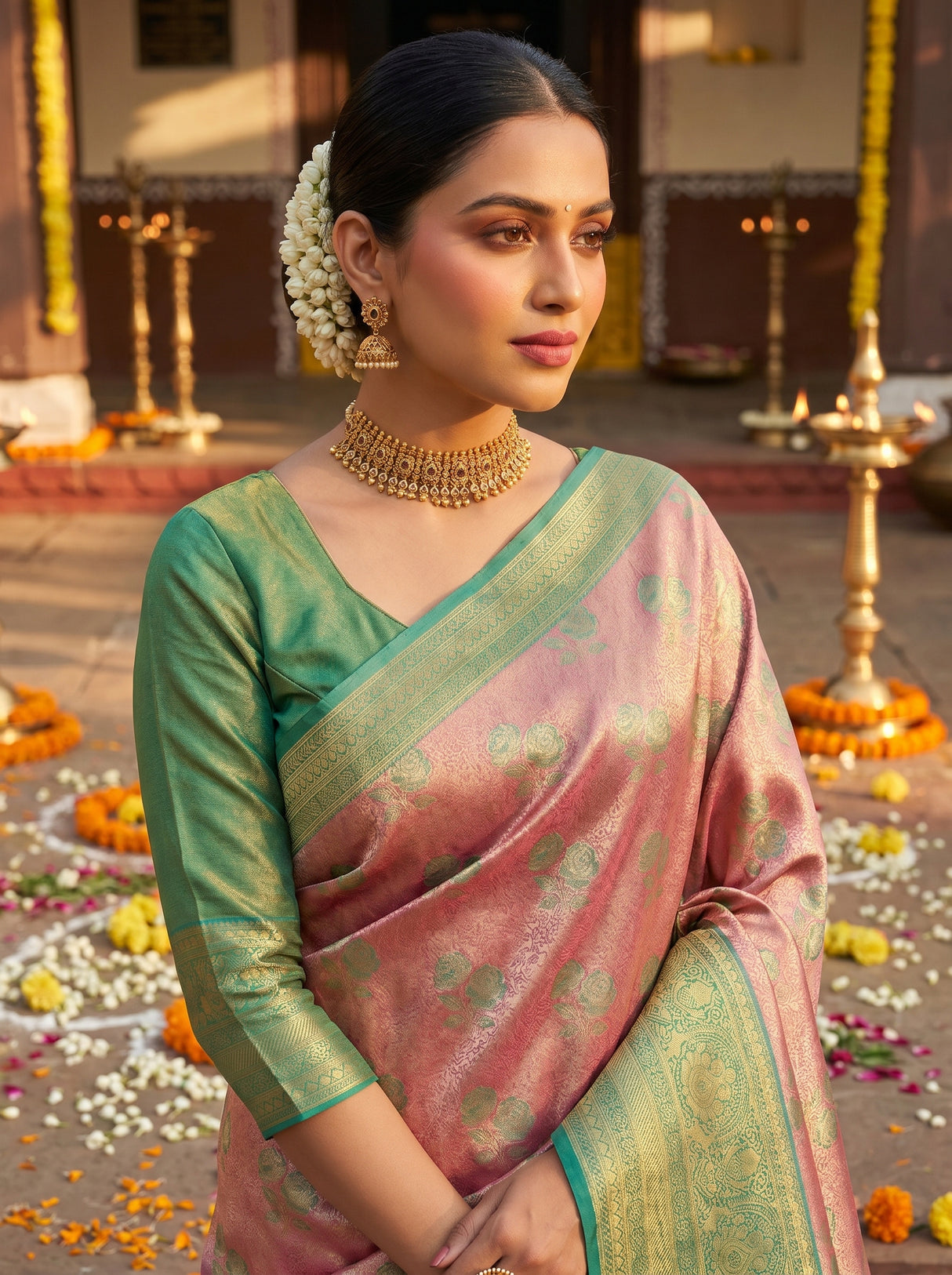 MIMOSA Rani Kanjivaram Art Silk Saree β pose 10 styling detail