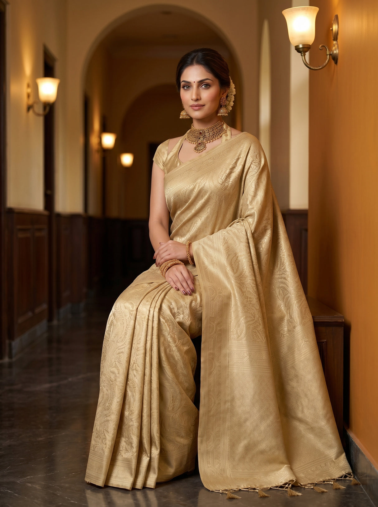 MIMOSA Beige Saree Saree — pose 8 styling detail