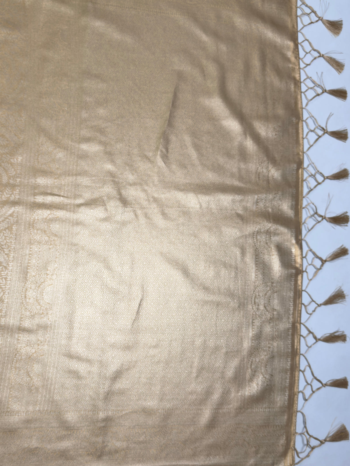 MIMOSA Beige Saree Saree — pallu and zari work detail