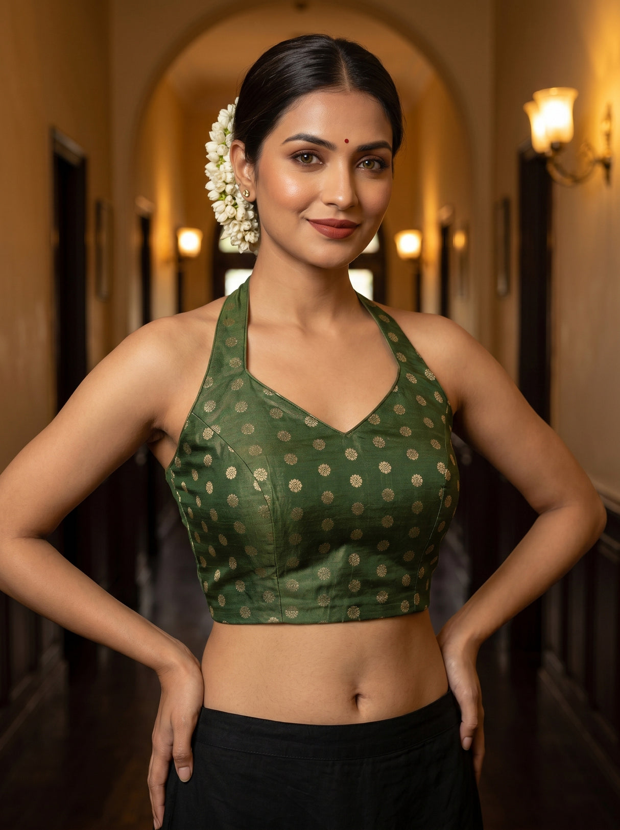 MIMOSA Green Saree Saree — blouse close-up