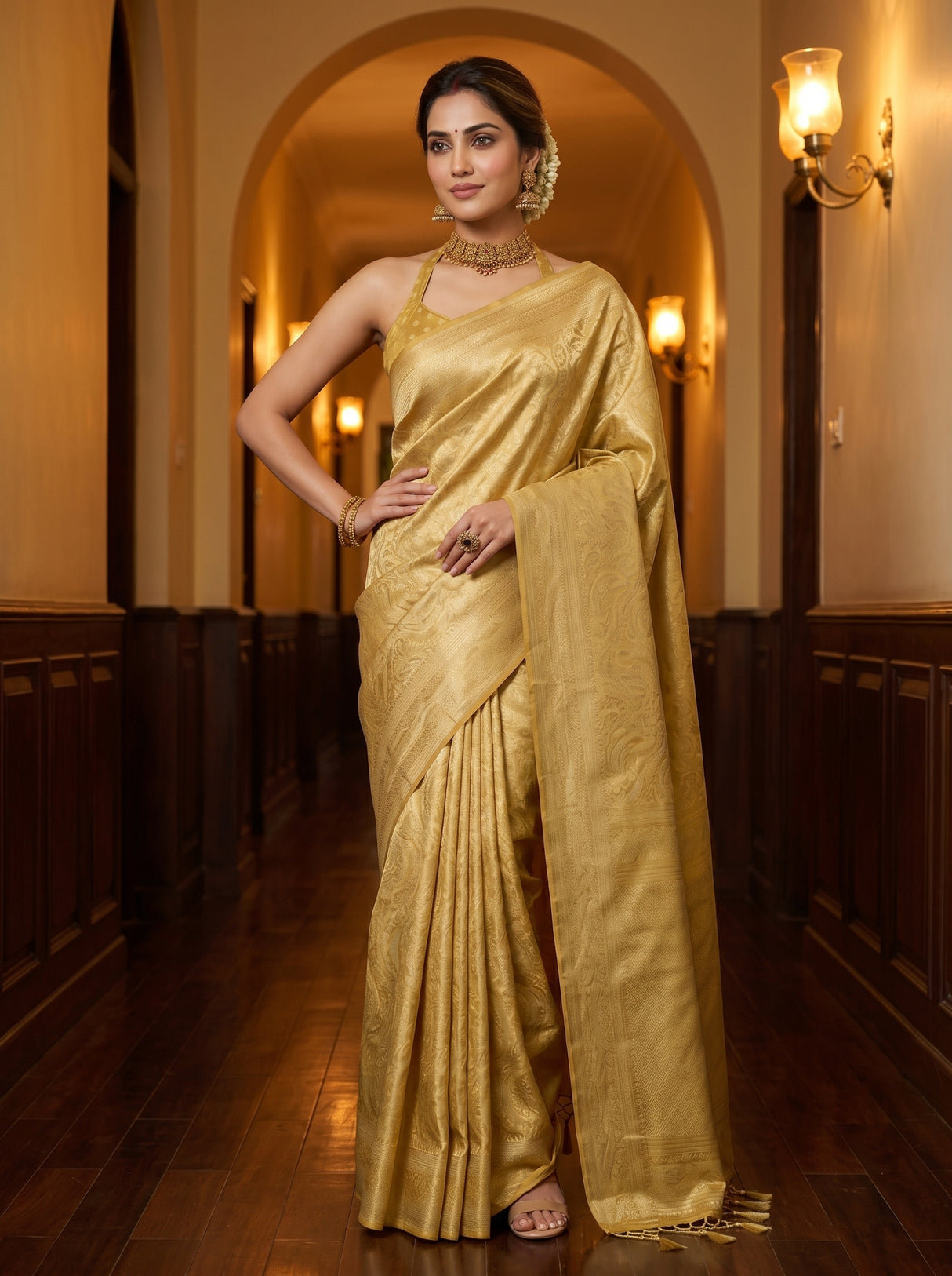MIMOSA Mustard Saree Saree — pose 4 styling detail