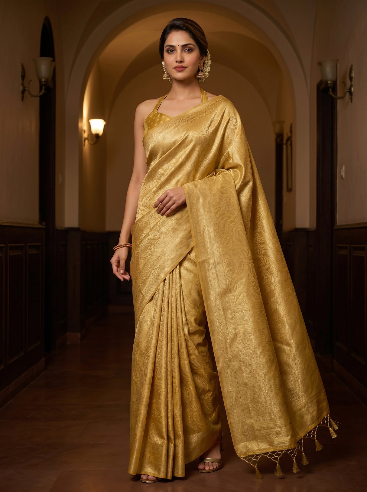 MIMOSA Mustard Saree Saree — pose 9 styling detail