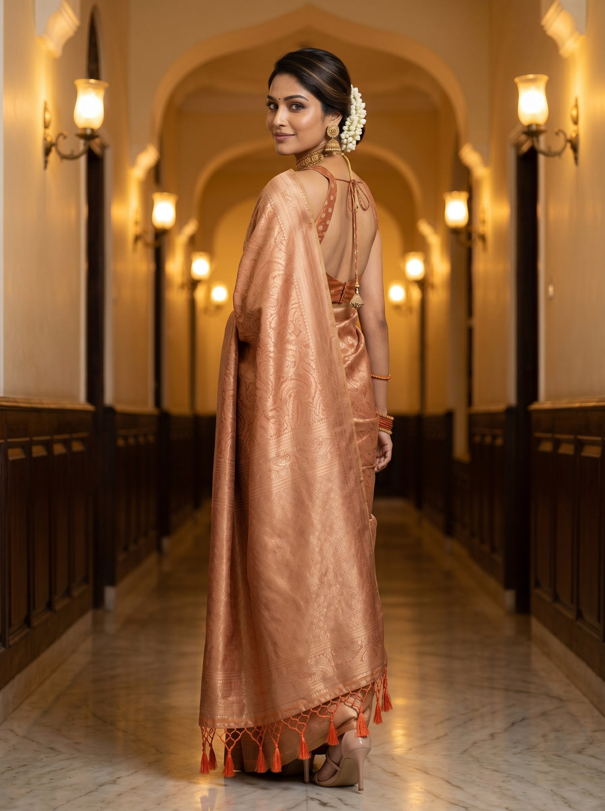 MIMOSA Peach Saree Saree — pose 7 styling detail