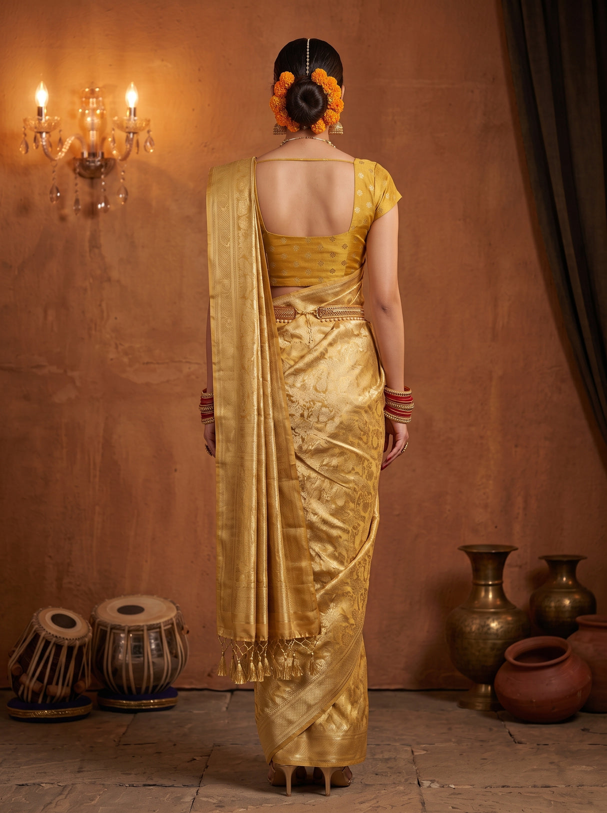 MIMOSA Mustard Saree Saree — pose 2 styling detail