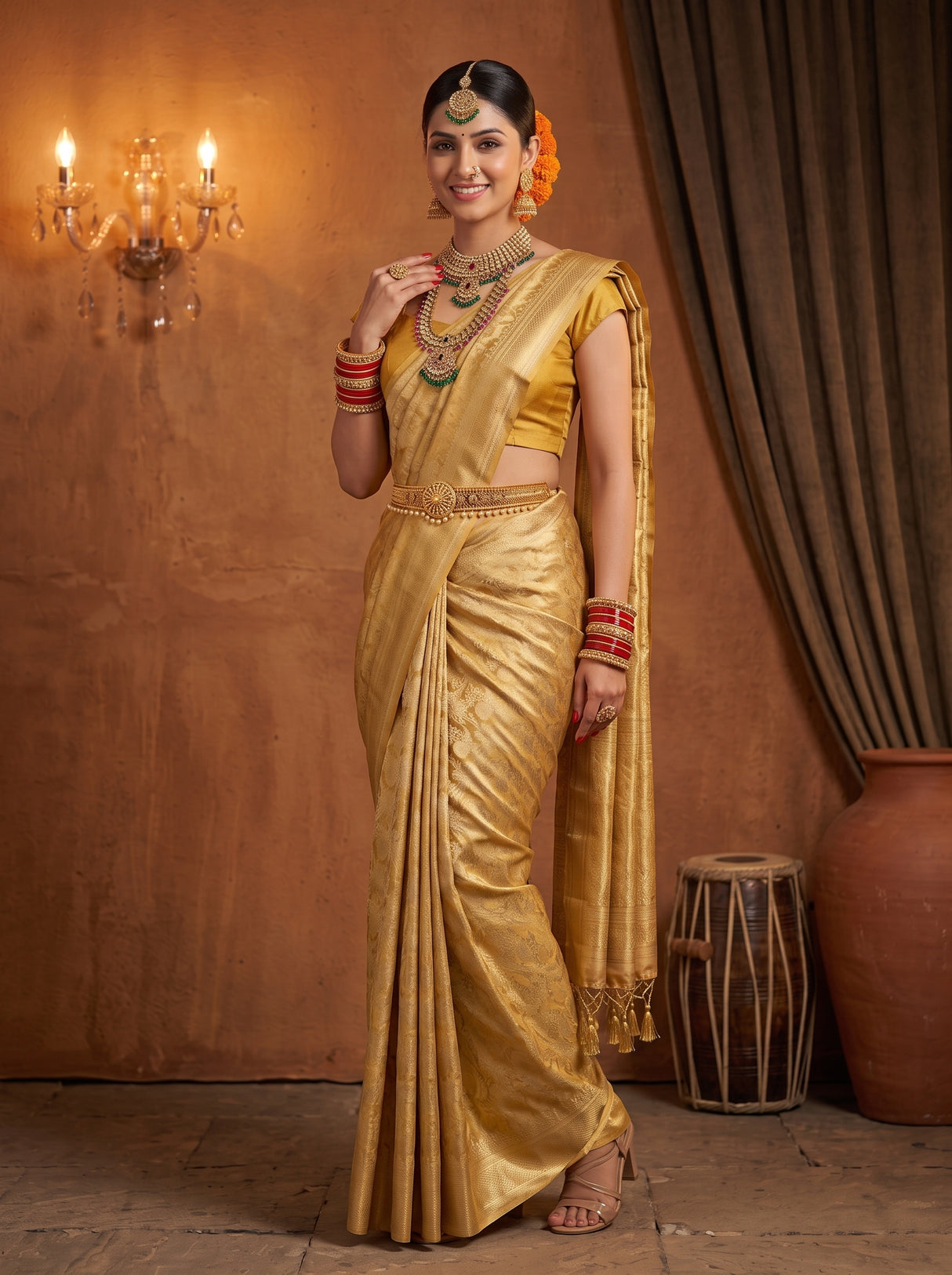 MIMOSA Mustard Saree Saree — pose 5 styling detail