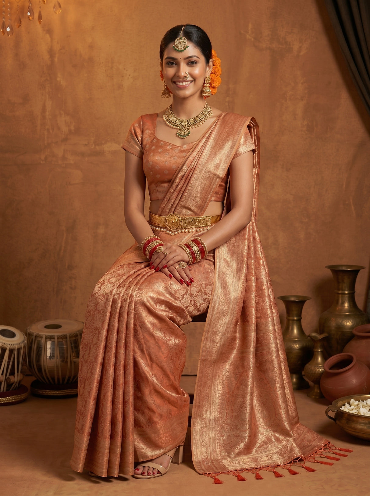 MIMOSA Peach Saree Saree — pose 8 styling detail