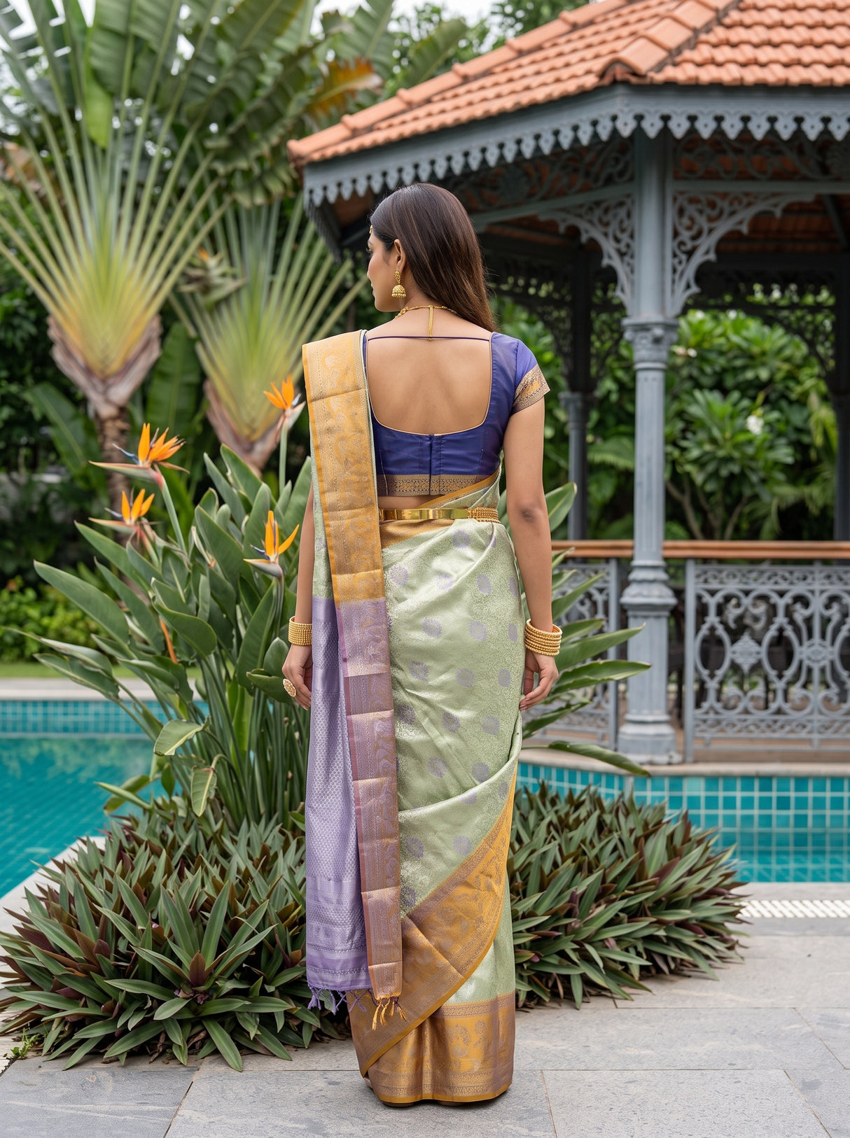 MIMOSA Olive Saree Saree — pose 2 styling detail