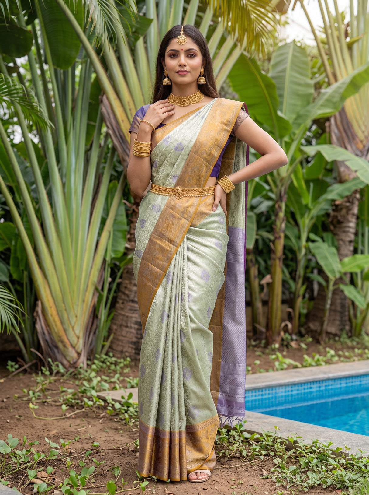 MIMOSA Olive Saree Saree — pose 4 styling detail
