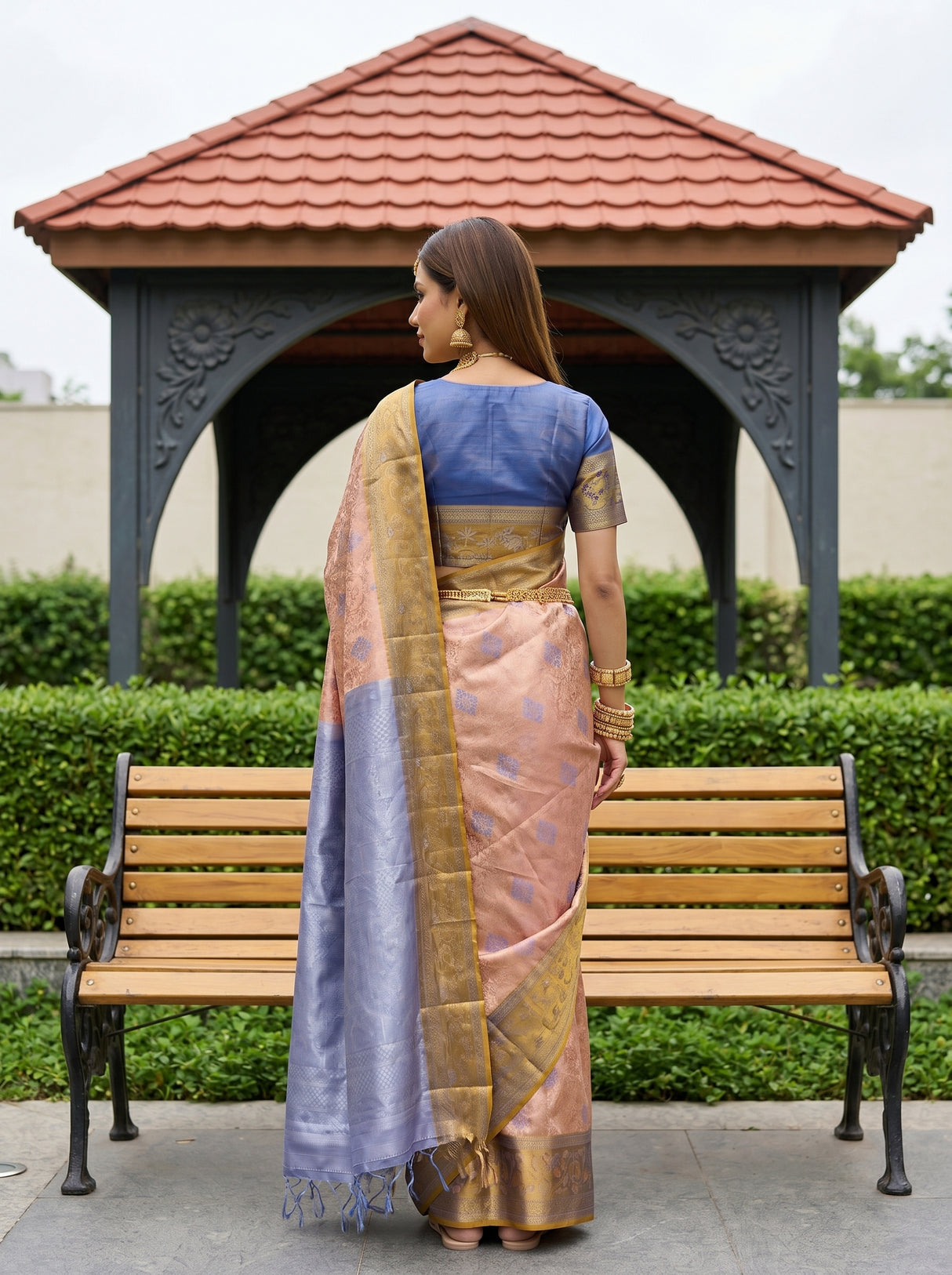 MIMOSA Orange Saree Saree — pose 2 styling detail